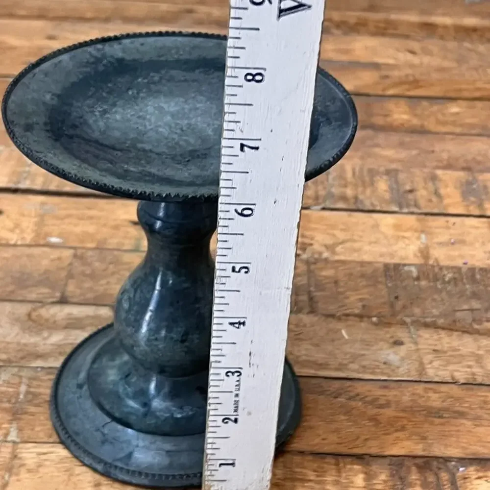 Metal Pillar Candle Holder Gray Rustic Finish 6.25